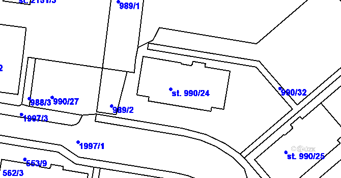 Parcela st. 990/24 v KÚ Bechyně, Katastrální mapa
