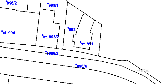Parcela st. 991 v KÚ Bechyně, Katastrální mapa