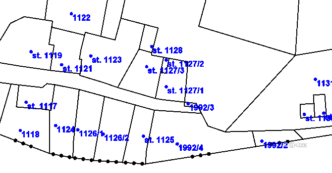 Parcela st. 1127/1 v KÚ Bechyně, Katastrální mapa