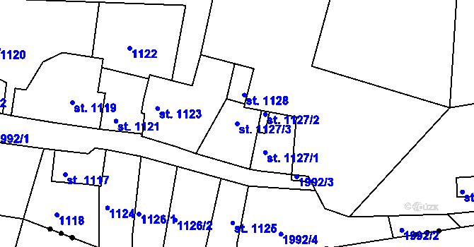 Parcela st. 1127/3 v KÚ Bechyně, Katastrální mapa