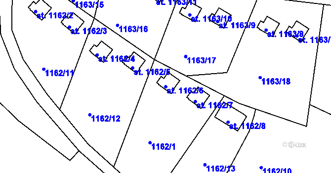 Parcela st. 1162/6 v KÚ Bechyně, Katastrální mapa