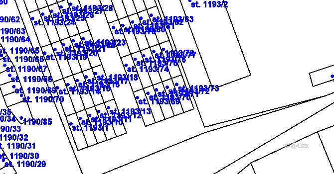 Parcela st. 1193/72 v KÚ Bechyně, Katastrální mapa
