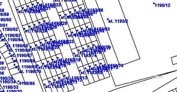 Parcela st. 1193/77 v KÚ Bechyně, Katastrální mapa