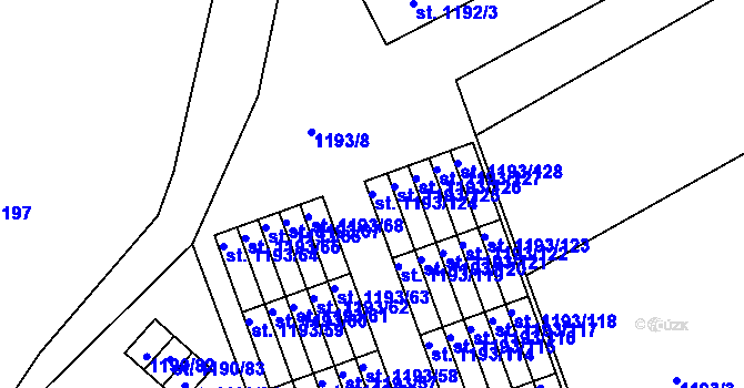 Parcela st. 1193/124 v KÚ Bechyně, Katastrální mapa