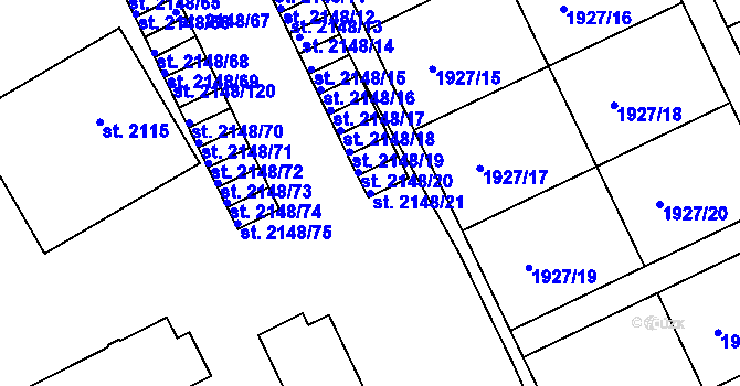Parcela st. 2148/21 v KÚ Bechyně, Katastrální mapa