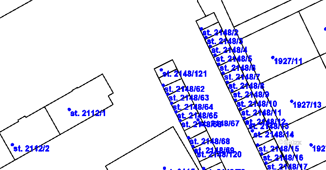 Parcela st. 2148/62 v KÚ Bechyně, Katastrální mapa