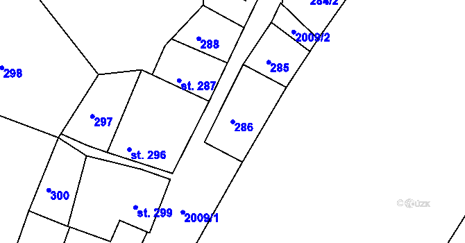 Parcela st. 286 v KÚ Bechyně, Katastrální mapa