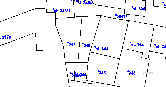 Parcela st. 348 v KÚ Bechyně, Katastrální mapa