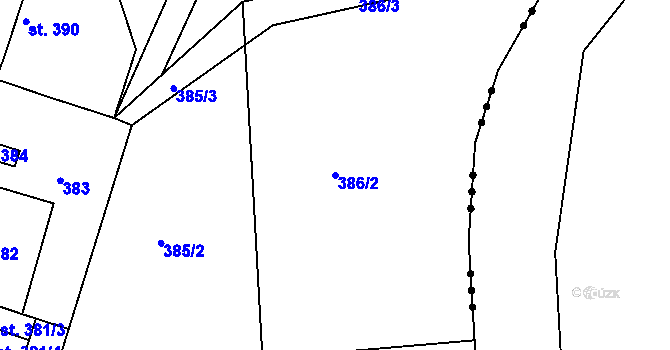 Parcela st. 386/2 v KÚ Bechyně, Katastrální mapa
