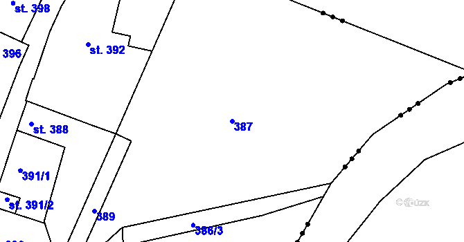 Parcela st. 387 v KÚ Bechyně, Katastrální mapa