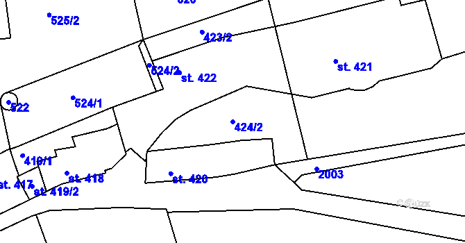 Parcela st. 424/2 v KÚ Bechyně, Katastrální mapa