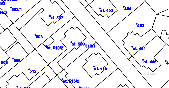 Parcela st. 510/1 v KÚ Bechyně, Katastrální mapa
