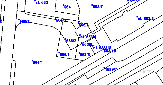 Parcela st. 553/6 v KÚ Bechyně, Katastrální mapa