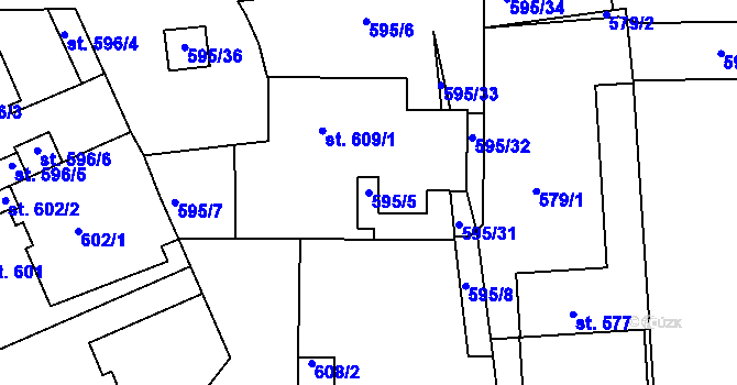Parcela st. 595/5 v KÚ Bechyně, Katastrální mapa