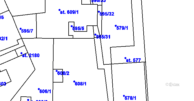 Parcela st. 595/8 v KÚ Bechyně, Katastrální mapa