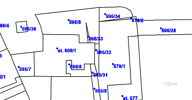 Parcela st. 595/32 v KÚ Bechyně, Katastrální mapa