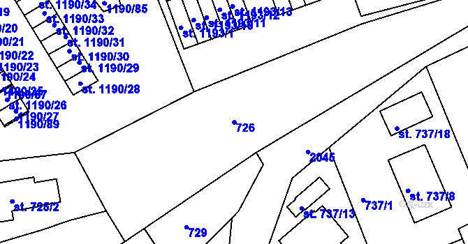 Parcela st. 726 v KÚ Bechyně, Katastrální mapa