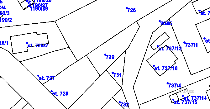 Parcela st. 729 v KÚ Bechyně, Katastrální mapa
