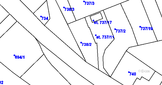 Parcela st. 738/2 v KÚ Bechyně, Katastrální mapa