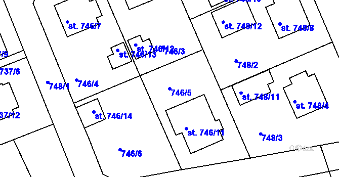 Parcela st. 746/5 v KÚ Bechyně, Katastrální mapa