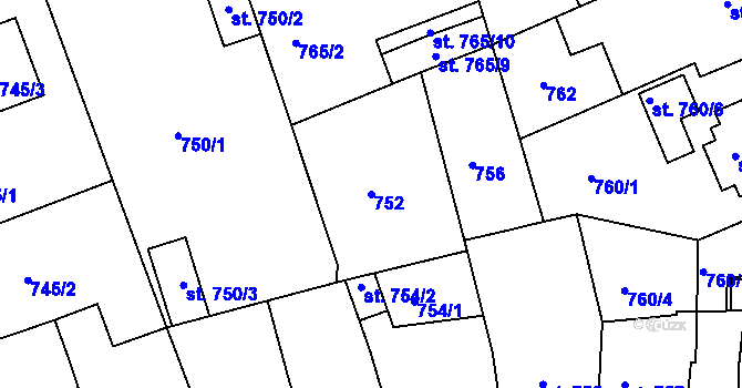 Parcela st. 752 v KÚ Bechyně, Katastrální mapa