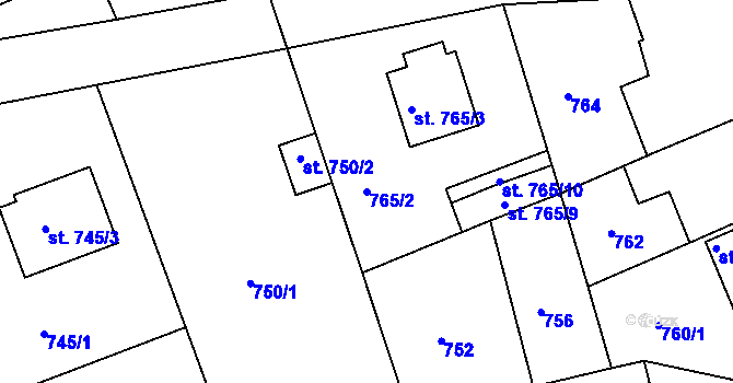 Parcela st. 765/2 v KÚ Bechyně, Katastrální mapa