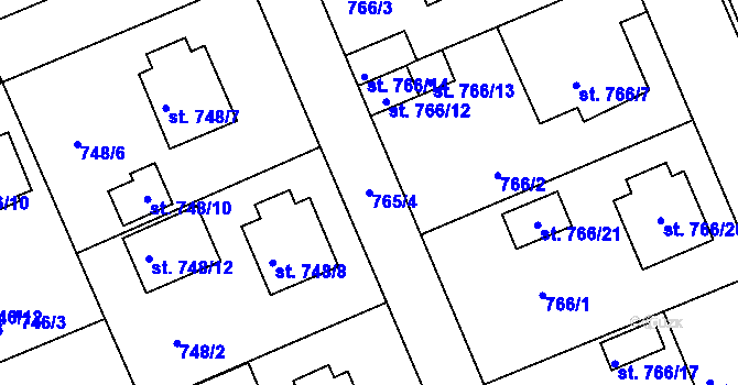 Parcela st. 765/4 v KÚ Bechyně, Katastrální mapa