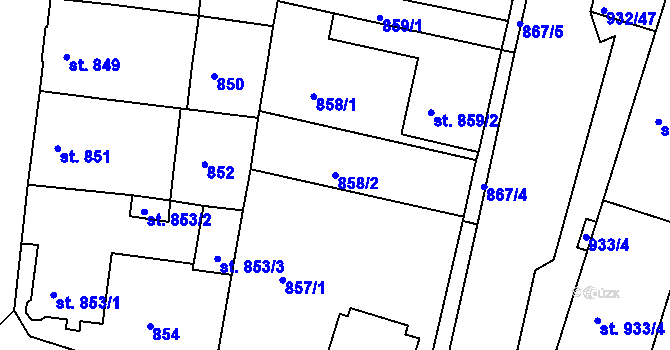 Parcela st. 858/2 v KÚ Bechyně, Katastrální mapa