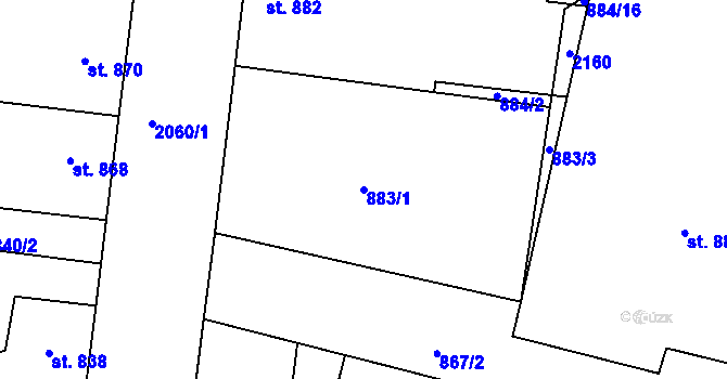 Parcela st. 883/1 v KÚ Bechyně, Katastrální mapa