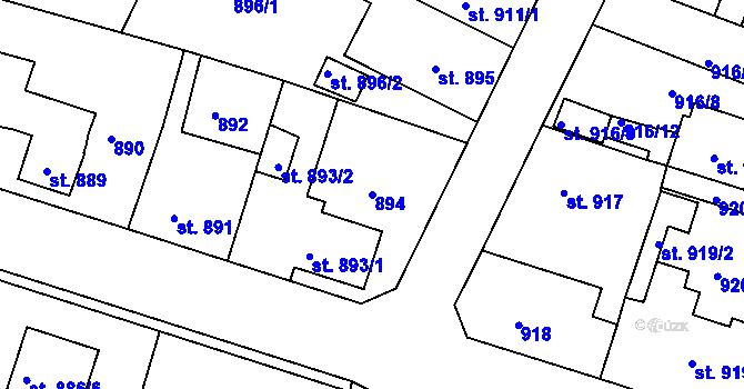 Parcela st. 894 v KÚ Bechyně, Katastrální mapa