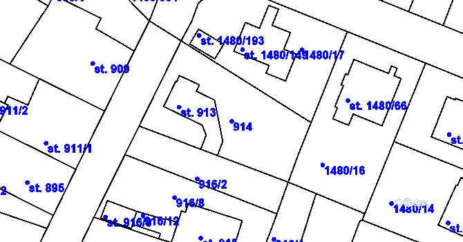 Parcela st. 914 v KÚ Bechyně, Katastrální mapa