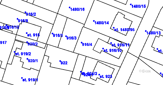Parcela st. 916/4 v KÚ Bechyně, Katastrální mapa