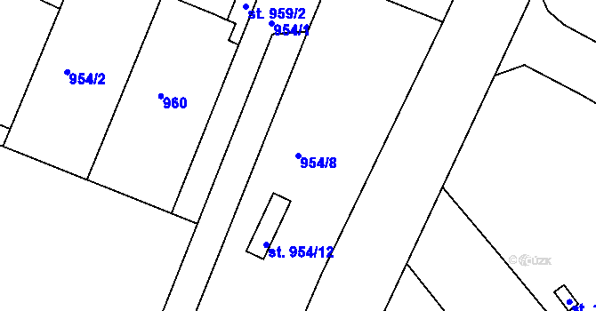 Parcela st. 954/8 v KÚ Bechyně, Katastrální mapa