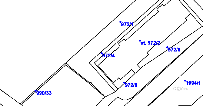 Parcela st. 972/4 v KÚ Bechyně, Katastrální mapa