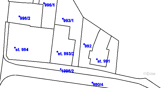 Parcela st. 992 v KÚ Bechyně, Katastrální mapa