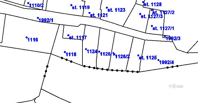 Parcela st. 1126/1 v KÚ Bechyně, Katastrální mapa