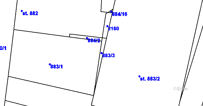 Parcela st. 883/3 v KÚ Bechyně, Katastrální mapa