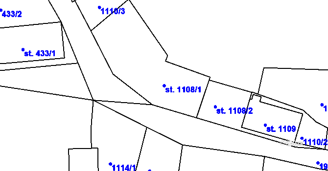Parcela st. 1108/1 v KÚ Bechyně, Katastrální mapa