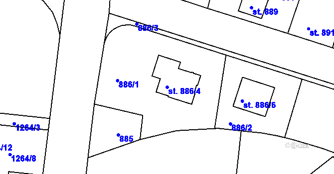 Parcela st. 886/4 v KÚ Bechyně, Katastrální mapa