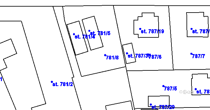 Parcela st. 781/8 v KÚ Bechyně, Katastrální mapa
