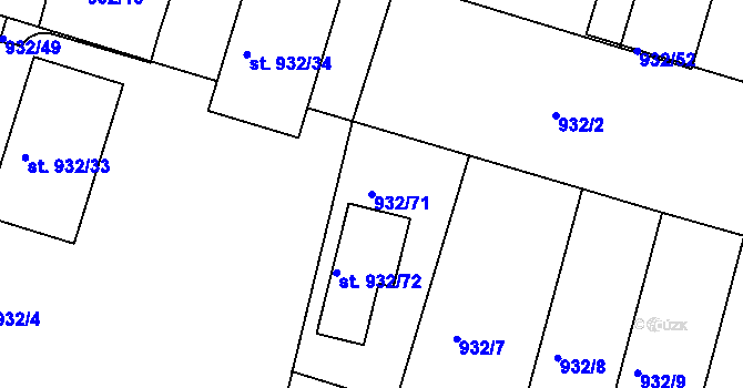 Parcela st. 932/71 v KÚ Bechyně, Katastrální mapa