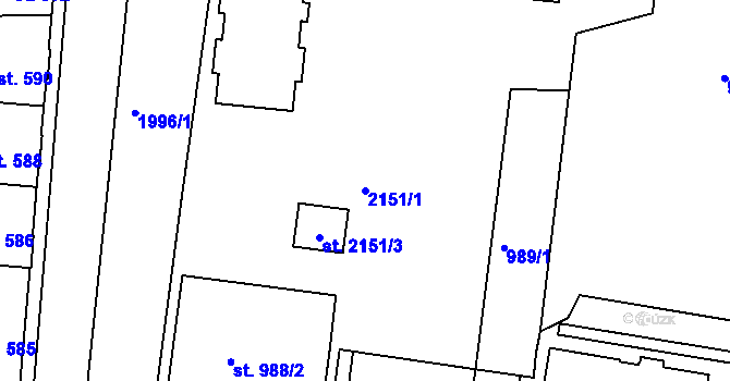 Parcela st. 2151/1 v KÚ Bechyně, Katastrální mapa