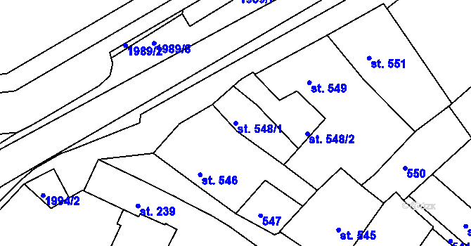 Parcela st. 548/1 v KÚ Bechyně, Katastrální mapa