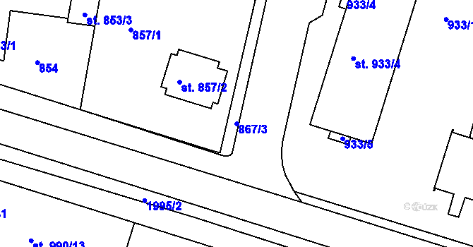 Parcela st. 867/3 v KÚ Bechyně, Katastrální mapa