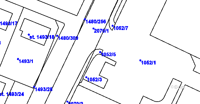 Parcela st. 1052/5 v KÚ Bechyně, Katastrální mapa