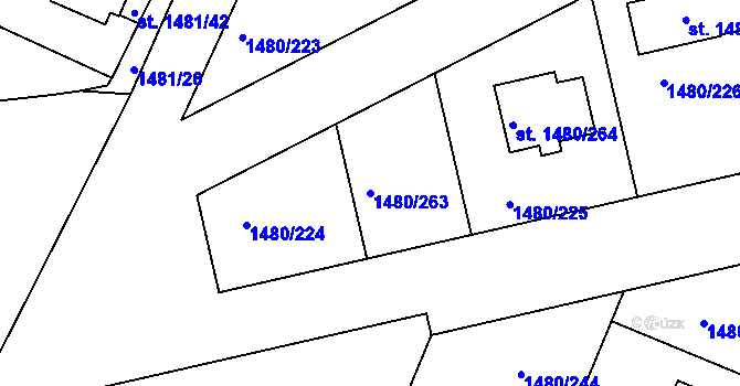 Parcela st. 1480/263 v KÚ Bechyně, Katastrální mapa