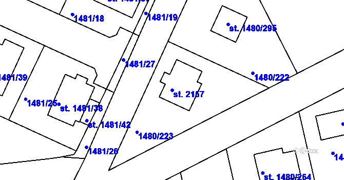 Parcela st. 2157 v KÚ Bechyně, Katastrální mapa