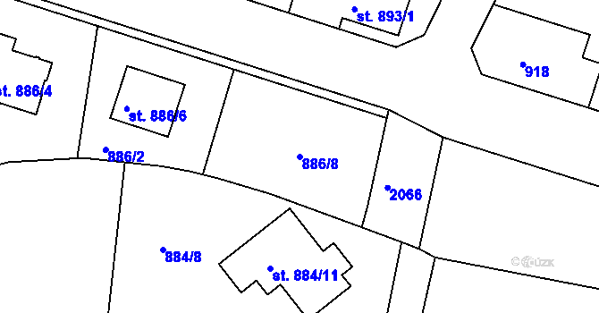 Parcela st. 886/8 v KÚ Bechyně, Katastrální mapa