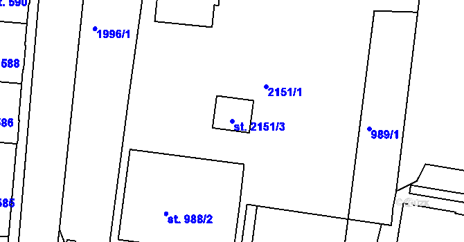 Parcela st. 2151/3 v KÚ Bechyně, Katastrální mapa