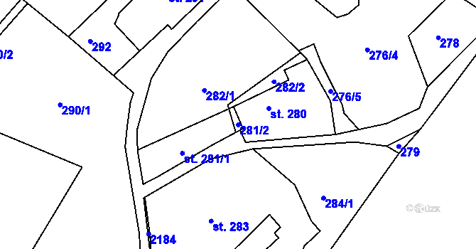 Parcela st. 281/2 v KÚ Bechyně, Katastrální mapa